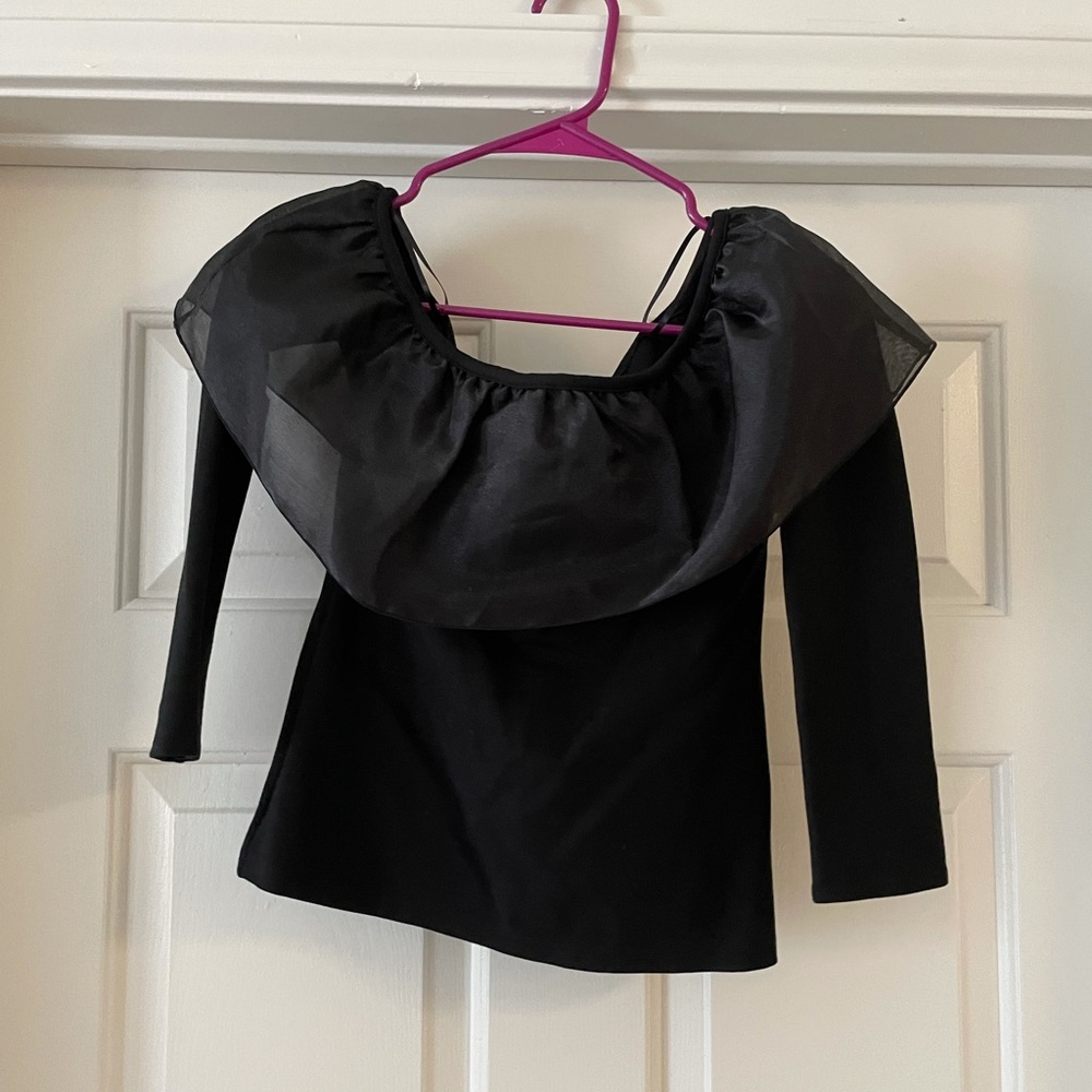 J Crew Black Ruffled Top